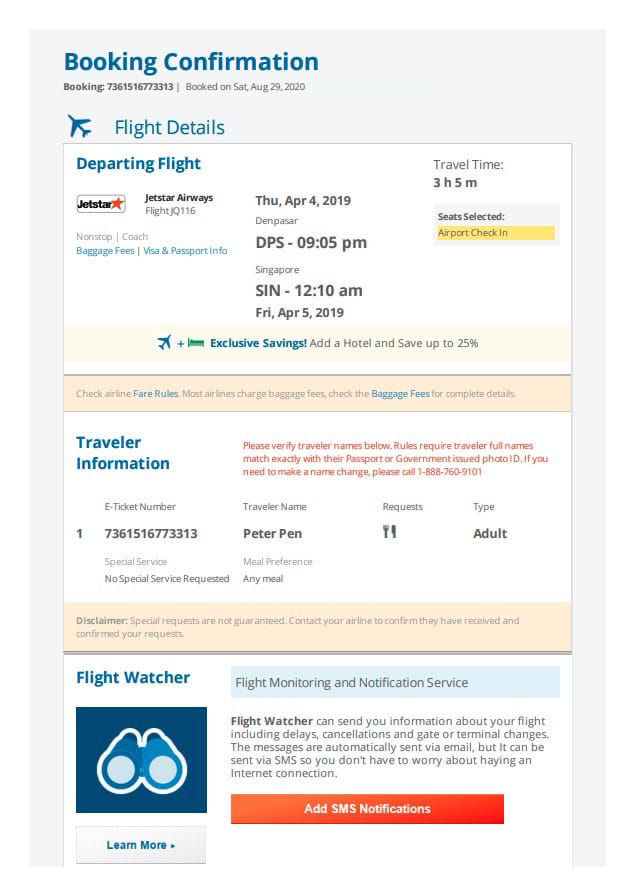 check booked flight ticket